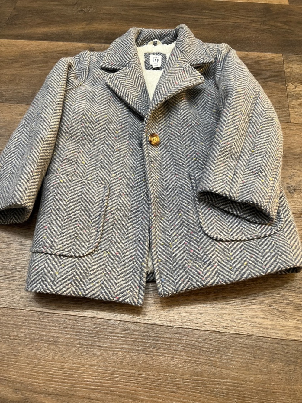 GAP Kids Herringbone Gray Wool-Blend Peacoat